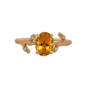 1.1cts Citrine Ring in 14K Solid Gold with Natural Diamond Accents